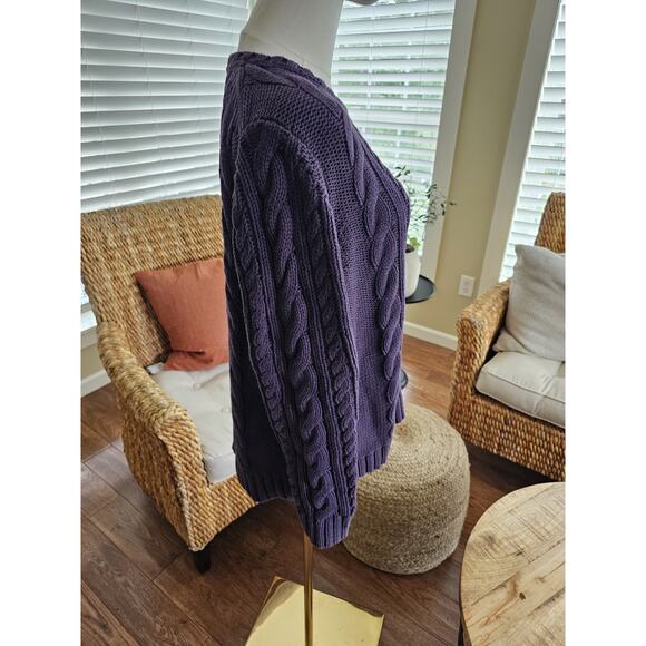 L.L Bean Double L Crewneck Cable-Knit Sweater Women's L Fisherman Heavy - Picture 3 of 10